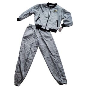 NWT Vintage Windbreaker Track Suit Jacket Wind Pants 80's Nylon Black & White